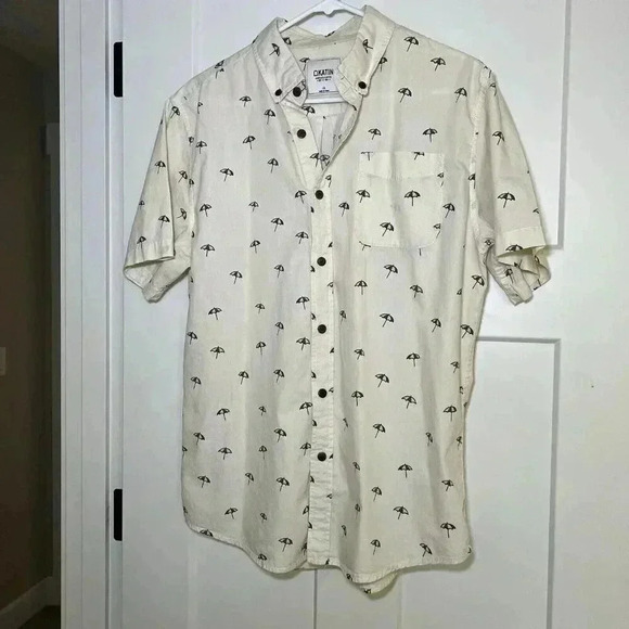 Katin America's Surf CO "Umbrellas" Button-up Short Sleeve Beach Shirt SZ L - Picture 1 of 9